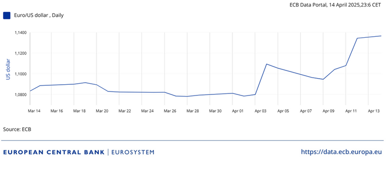 Detailed view of dollar per euro exchange rate movements in the analyzed period